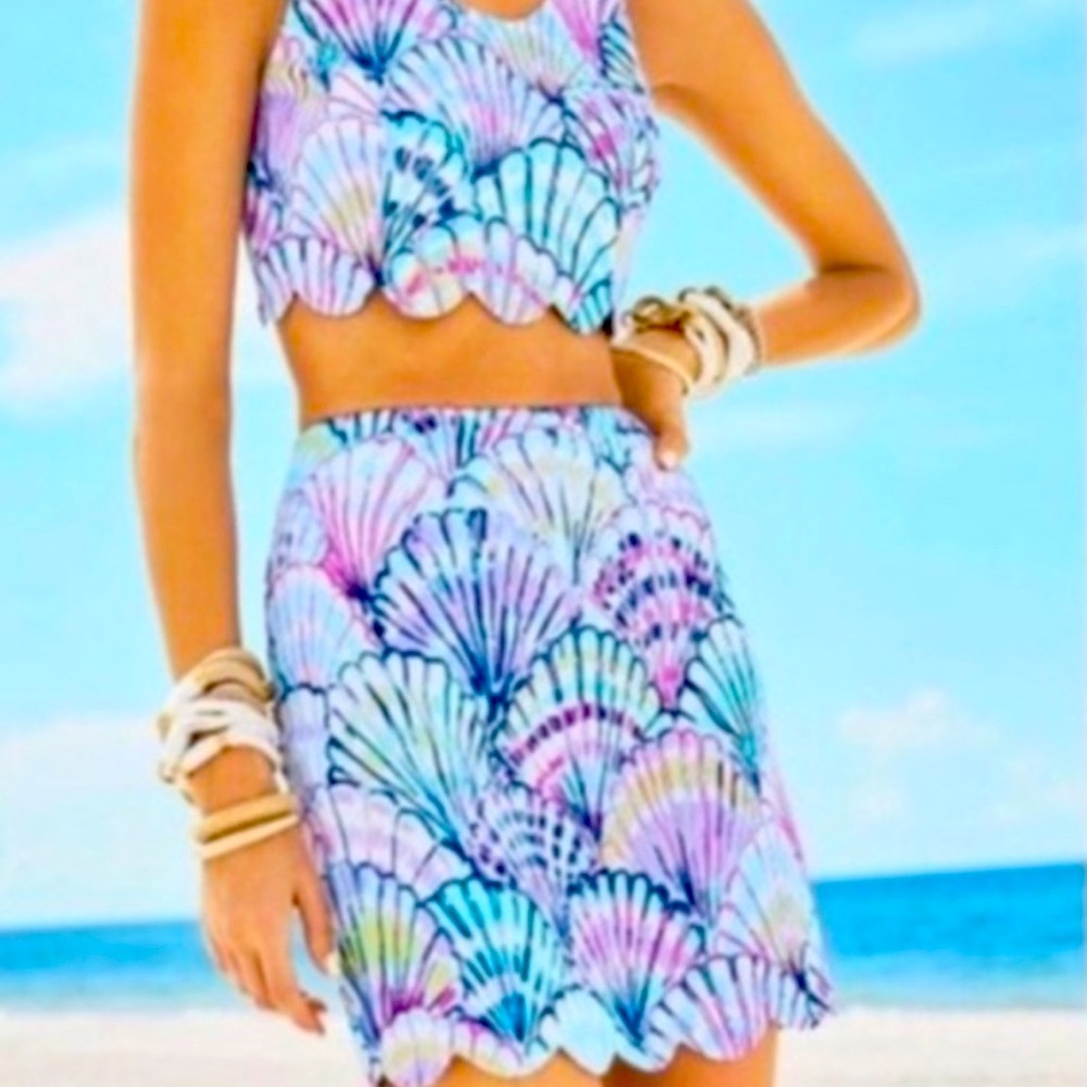 Lilly Pulitzer Oh Shello Colorful 2 Piece Shell Print Scalloped Hem Crop Set
